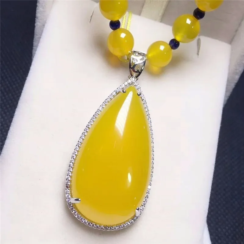 LETSFUN Fine Jewelry 925 Серебряный инкрустированный натуральный Халцедон подвеска в форме капель воды ожерелье свитер цепь Подарки
