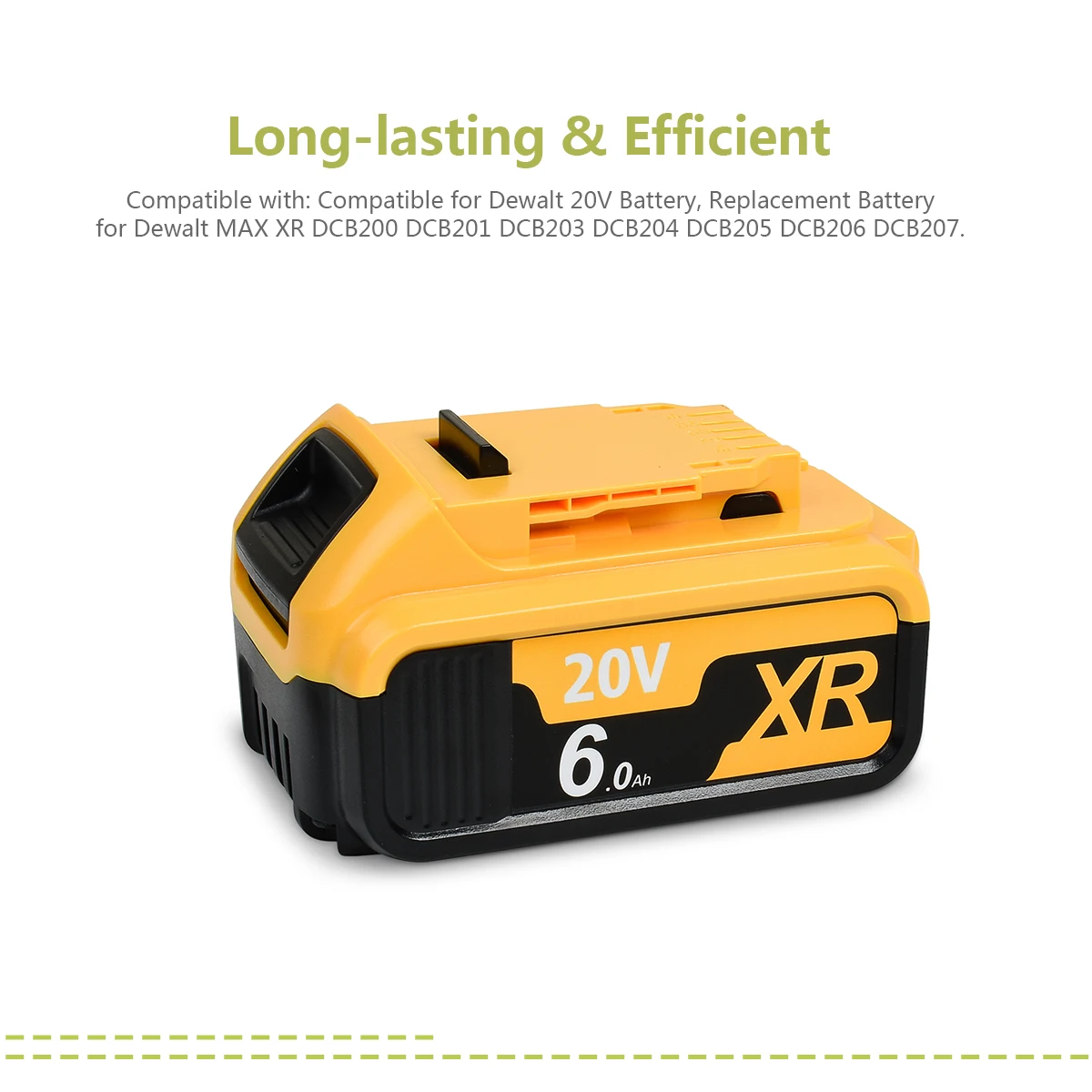DCB200 20V Max XR 6.0Ah lithium replacement battery for DeWalt 18V DCB184 DCB200 DCB182 DCB180 DCB181 DCB182 DCB201 DCB206 L50
