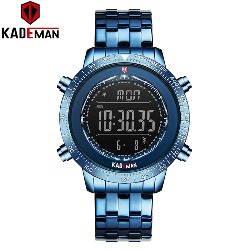 K849-BE-BE KADEMAN Роскошные мужские часы светодиодный дисплей цифровые часы спортивные 3TAM полностью стальные модные наручные часы Лидирующий бренд Relogio Masculino - Цвет: K849-BE-BE