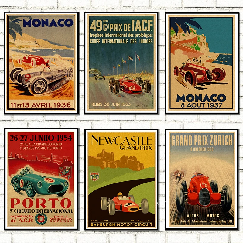 New MONACO 1937 Old Time Travel Car Art Design Classic Vintage kraft paper Poster DIY Home Bar ROME Posters Decor | Дом и сад