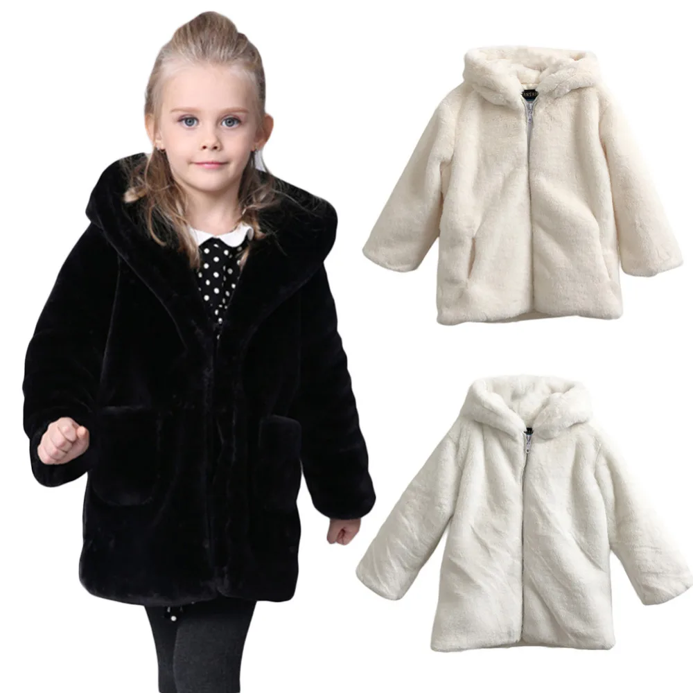 Зимние теплые флисовые пальто для девочек с искусственным мехом детская теплая куртка детский зимний комбинезон, верхняя одежда, платье, стильное Детское пальто с мехом