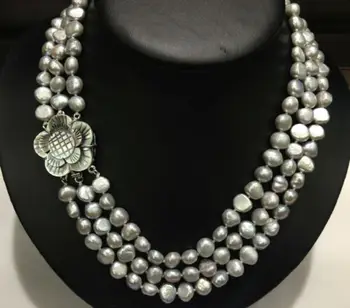 

3 row 8-9mm Multicolor Baroque cultured Freshwater Pearl Necklace