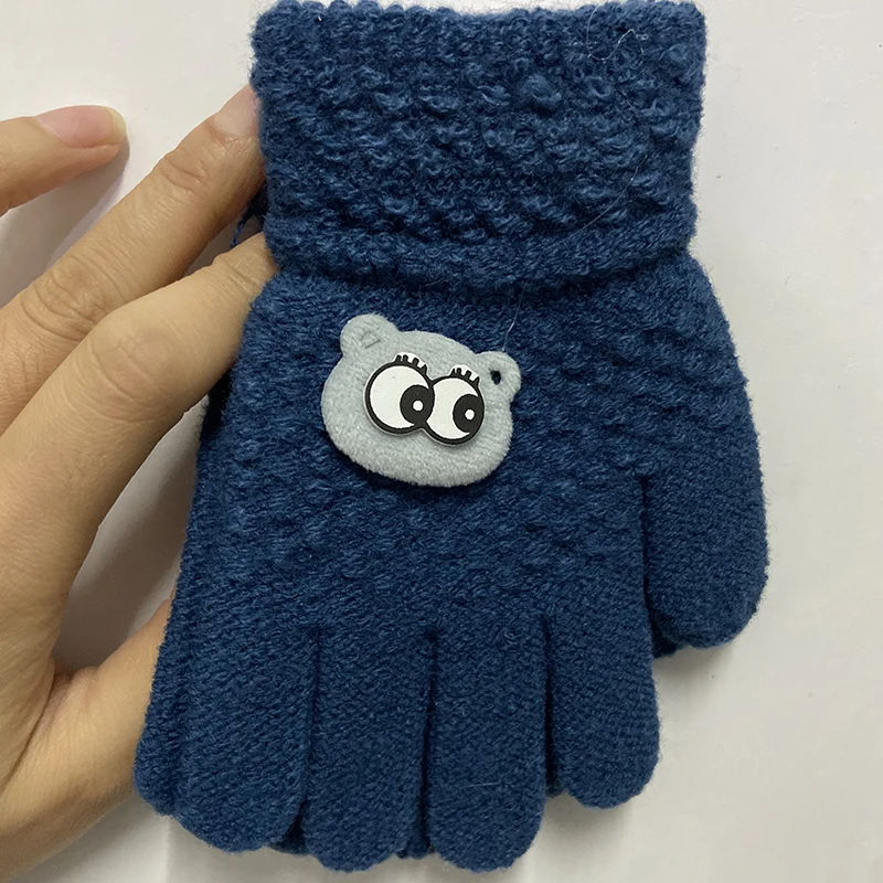 3-8 Years Kids Gloves Cartoon Bear Boys Girls Glove Winter Knitted Mitten Warm Thicken Mittens Velvet Thick Keep Finger Warm baby essential  Baby Accessories