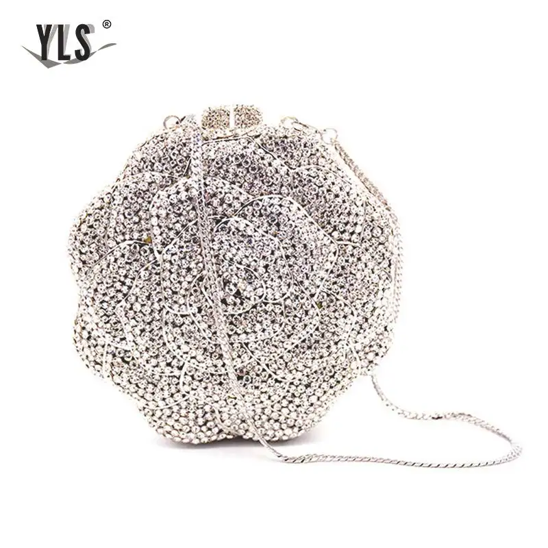 

3D Flower Shape Diamond Purse Luxury Silver Handbags Women Designer Rhinestones Evening Party Bag Bolso Mujer 2019 New