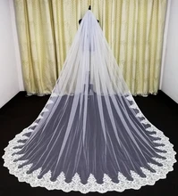 Luxury high quality 3 meters long single layer bridal veil lace veil wedding shawl white cathedral dress accessories + comb