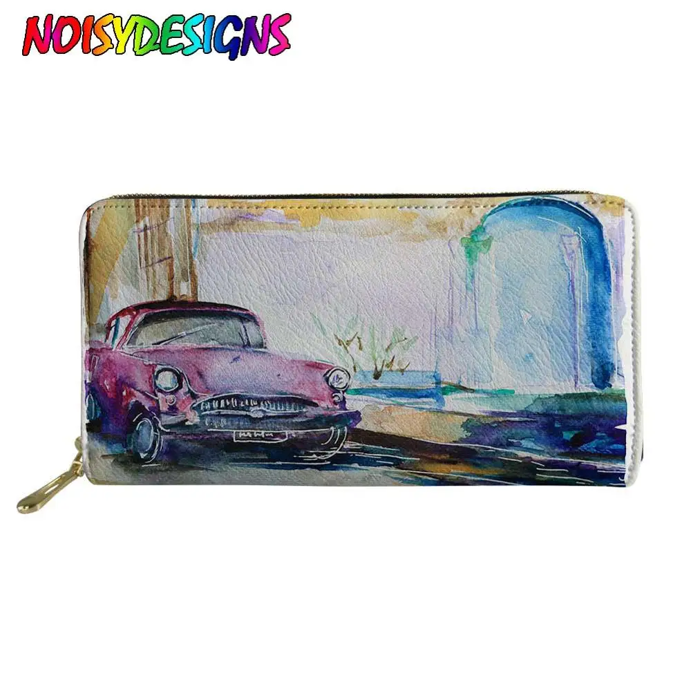 

NOISYDESIGNS Wallets Women Pu Leather Purse Retro Street Car Landscape Print Ladies Long Money Bag for Teen Girls Fashion Wallet