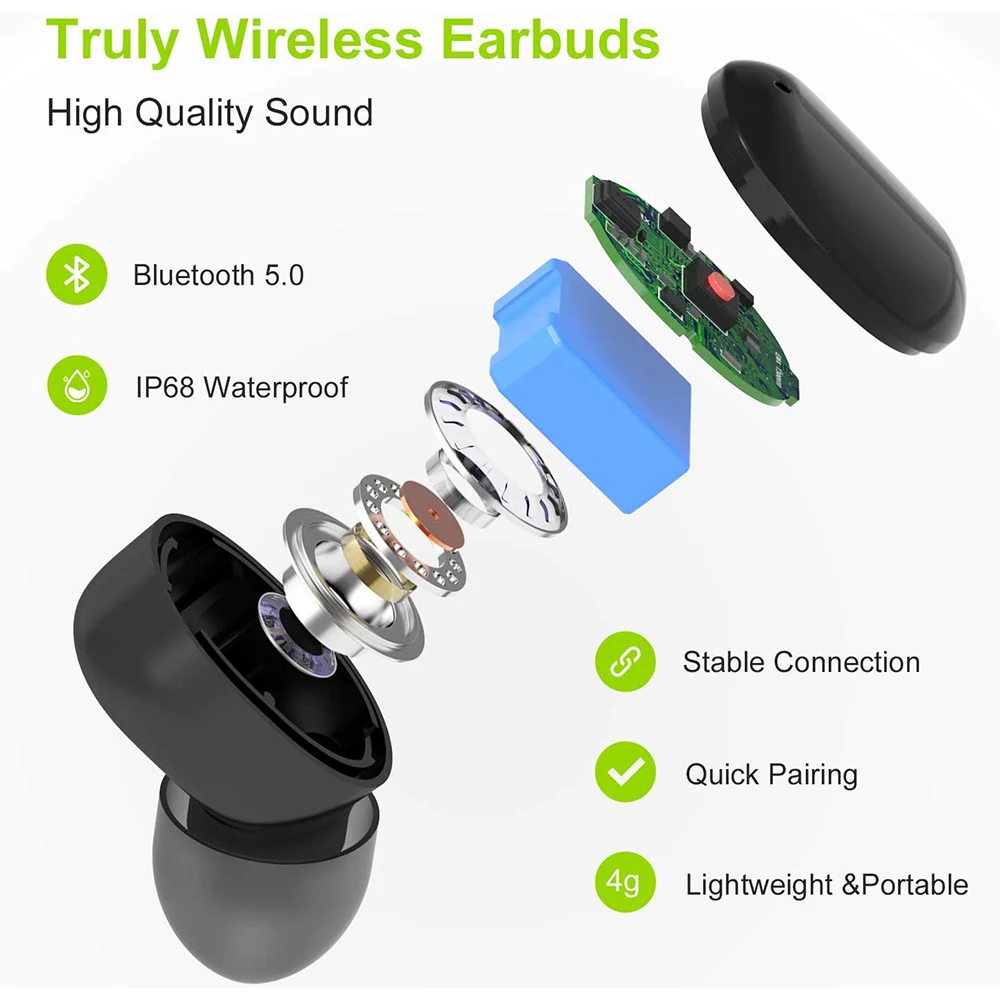 Estéreo sem Fio Fones de Ouvido com Microfone à Prova Bauhaus Estilotws Earbud Bluetooth 5.0 In-ear hd Dwaterproof Água Frete Grátis Ewa T300 - Image 4