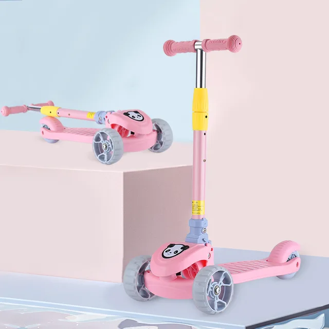 Children 3 In 1 Kick Scooter Folding Skateboard Kids Adjustable Height Flashing Light 3 Wheels Foot Scooters Boy Girl Scooter 4