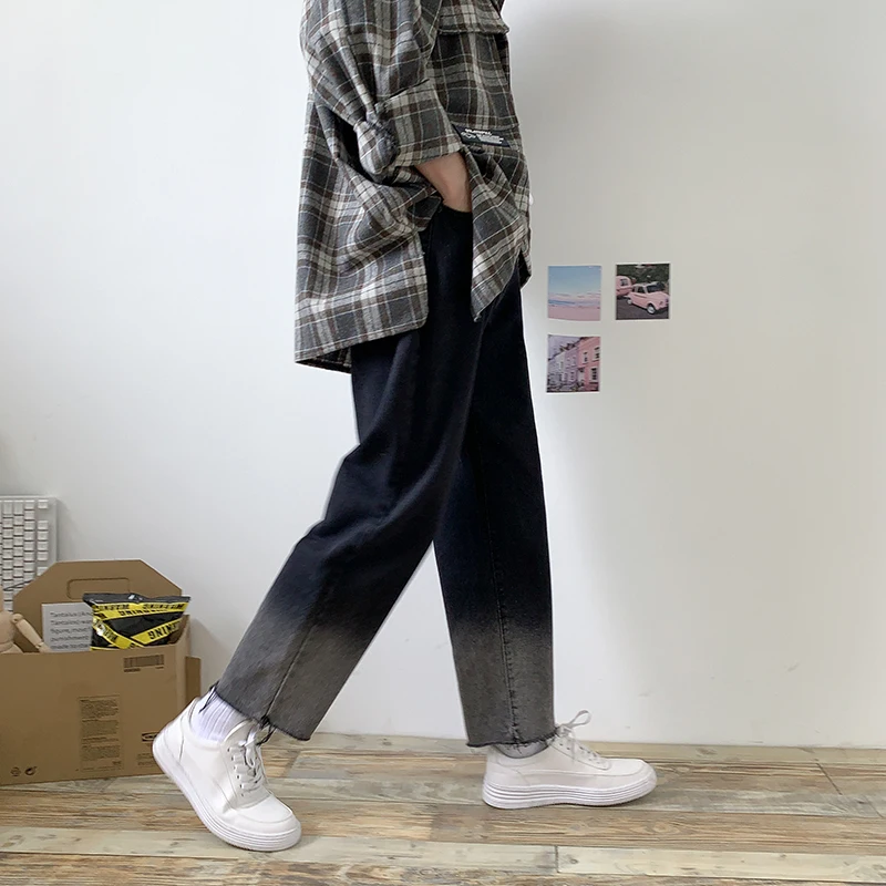 2019 Autumn Men's Gradual Change Color Baggy Homme Jeans Cargo Pocket Mens Trousers Bf Wind Fashion Loose Casual Pants S-2XL