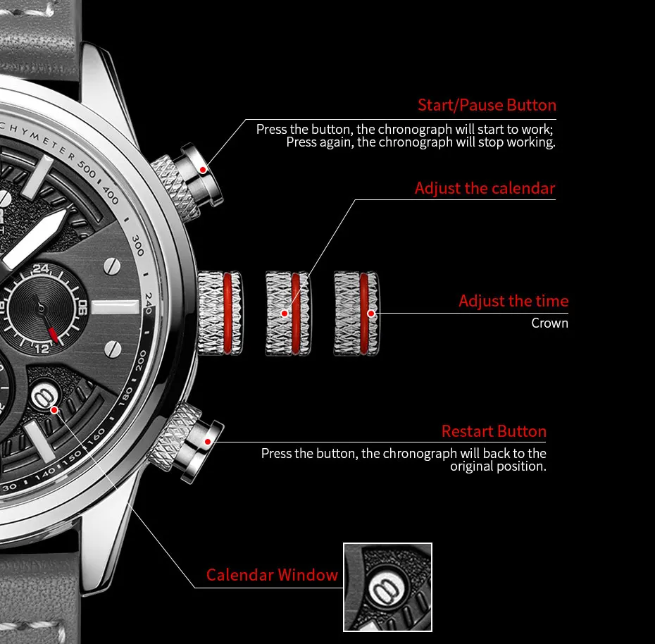 MEGIR, новые модные мужские часы с кожаным ремешком, Топ бренд, роскошные спортивные кварцевые часы с хронографом, мужские часы