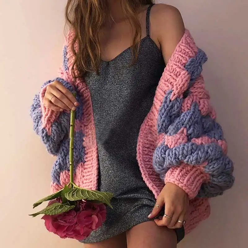 

BOHO INSPIRED Multicoloured cardigan women New Long puff Sleeve Knitted Sweater Women Casual oversized cardigan mujer 2019 new