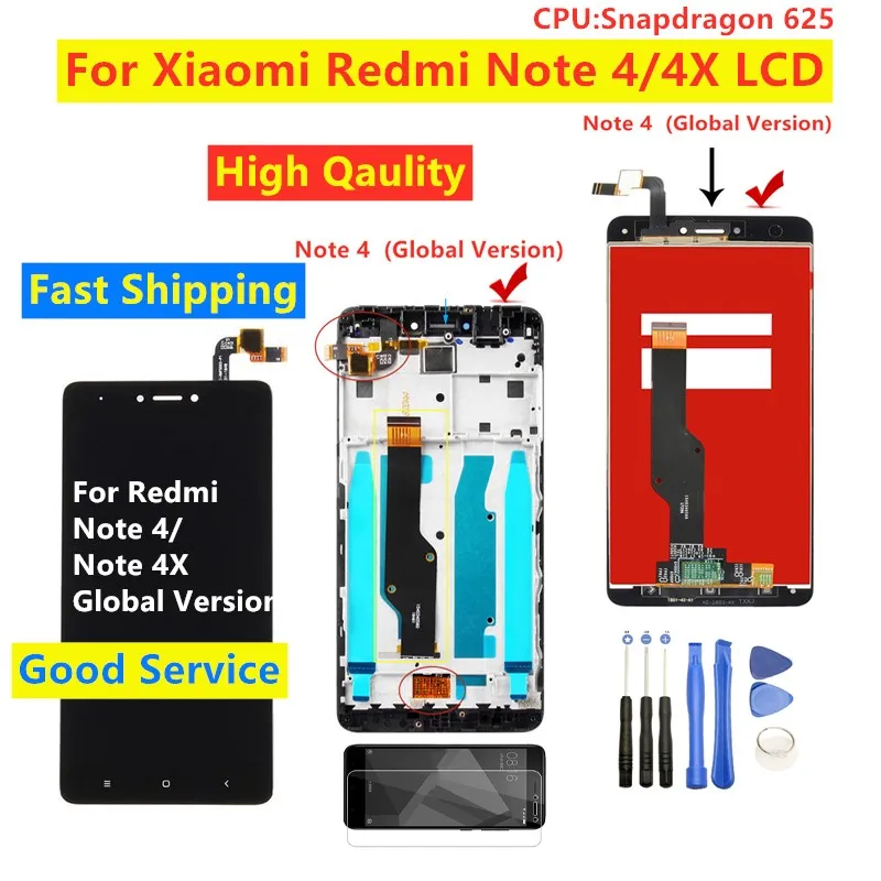 Для Redmi Note 4X дисплей Snapdragon 625 для Xiaomi Redmi Note 4X Note 4 ЖК-дисплей кодирующий преобразователь сенсорного экрана в сборе с рамкой