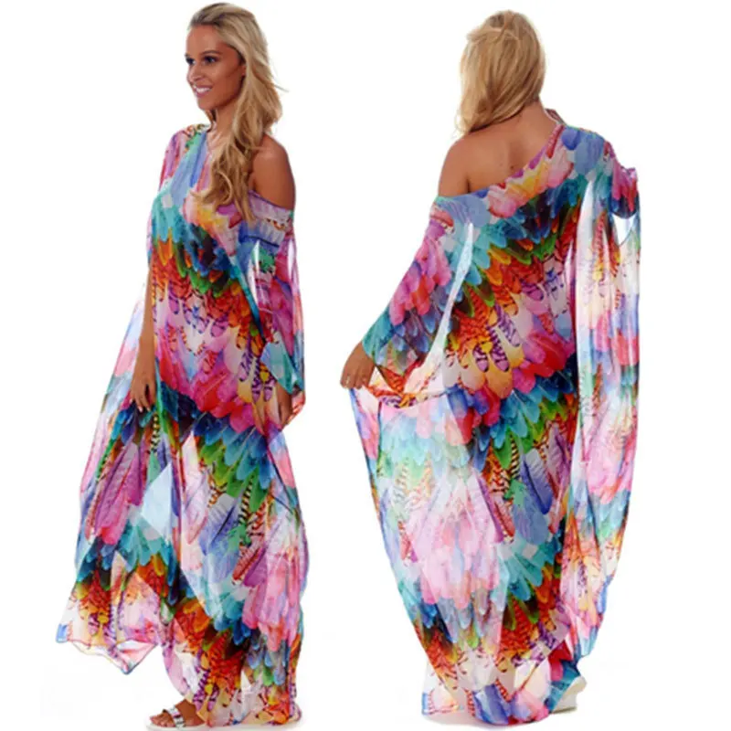 Beach Dresses Swimsuits Tunic Covered Woman Pareo And Swimsuit Chiffon Garment Skirt Color Feathers Loose Big Yards Female Smock