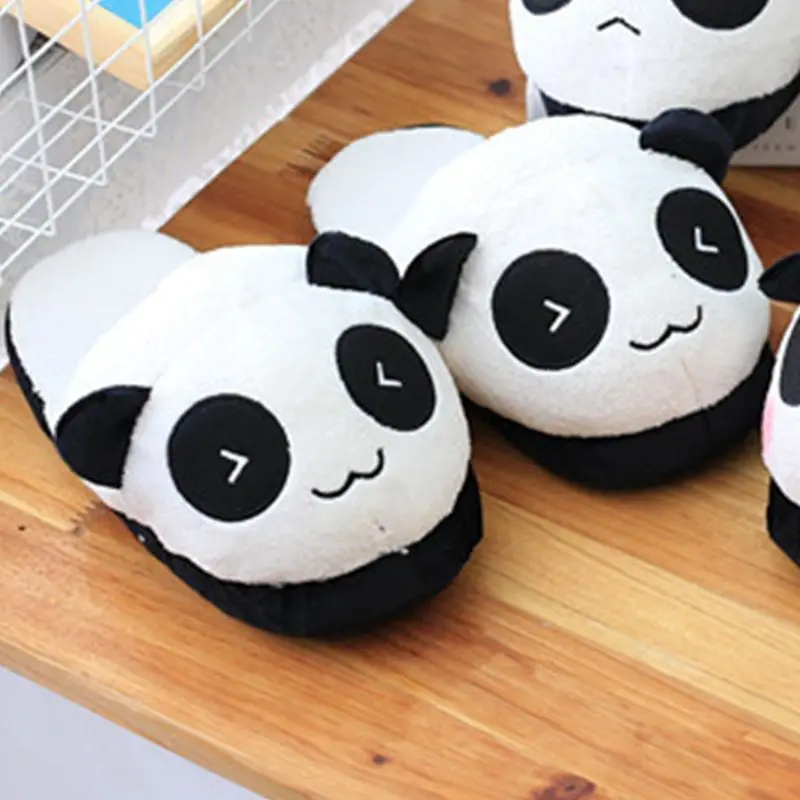

Women Men Winter Plush Stuffed Slippers Cute Panda Eyes Embroidery Indoor Shoes