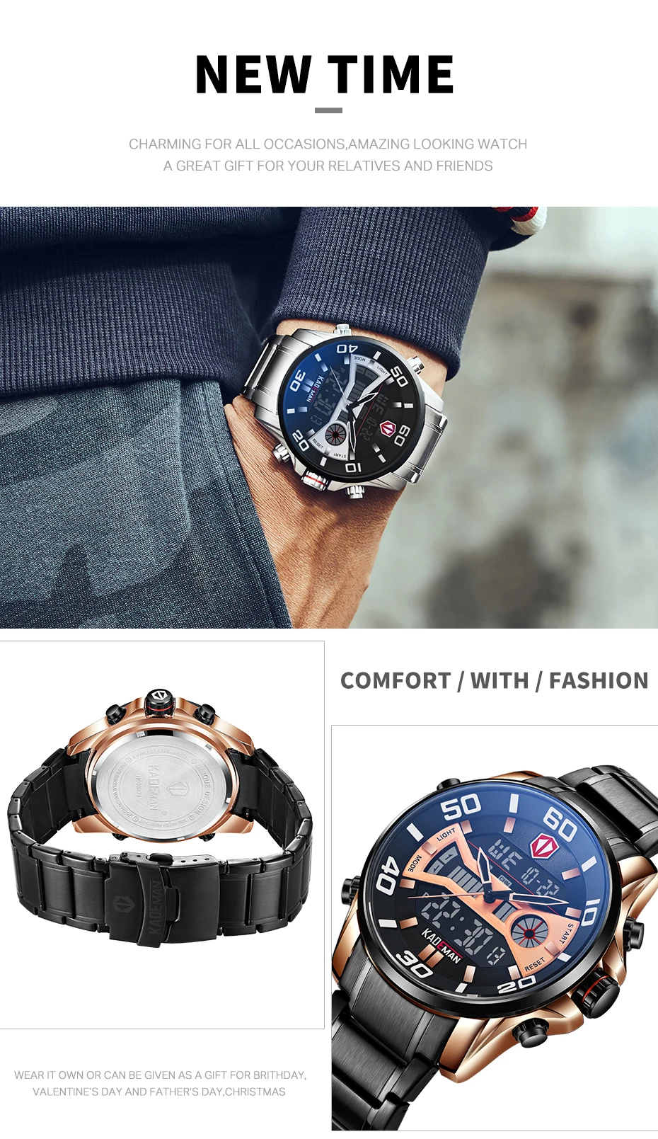 KADEMAN K6171 Роскошные мужские часы Tech lcd спортивные мужские часы полностью стальные 3ATM цифровые наручные часы бренд повседневные деловые