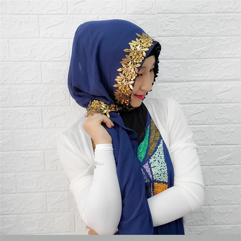 Мусульманское блестящее платье с бисером хиджаб шарф шали исламский шифон шарф на голову арабский головной убор хиджаб femme musulman