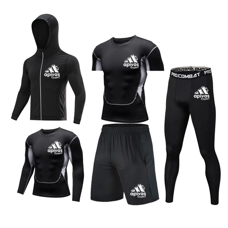 Men Jiu jitsu Rashguard MMA T-shirts Sets Bjj Muay Thai Boxing Jerseys Long Sleeve Boxeo Suit Brand 5Pcs Set Fitness Sport Suits