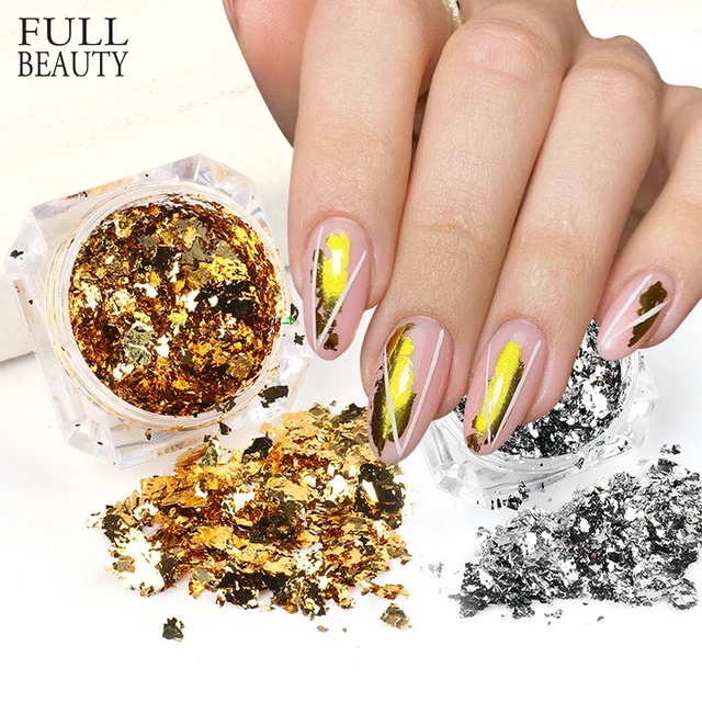 Holographic Nail Foil Flakes 3D Sparkly Aluminum Foil Glitter Sequins Nail  Art Supplies Gold Silver Nail Art Foil Glitter Paillettes Line Strip Nail