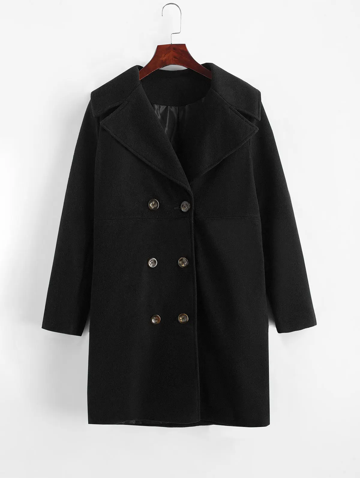 ZAFUL удлиненный карман Peacoat твердый воротник с лацканами Полушерстяное пальто с широкой талией двубортный передний карман X-long пальто для женщин