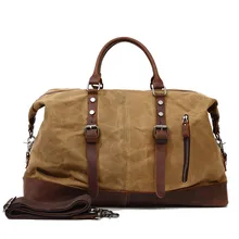 Waterproof Canvas with Leather Big Travel Bags Vintage Military Duffle Handbag Carry on Traveling Large Luggage Tote Bag Weekend