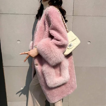 

Winter New Imitation Fur Jacket Coat Big size Women's Loose Round Neck long Ladies solid Coat plus size 2XL thicken warm outwear