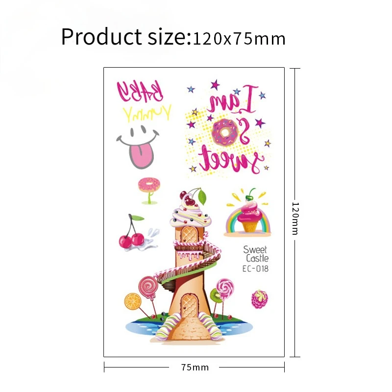 8PCS New Children Summer Dessert Birthday Tattoo Sticker Ice Cream Cake Waterproof and Sweatproof Temporary Tattoo Sticker
