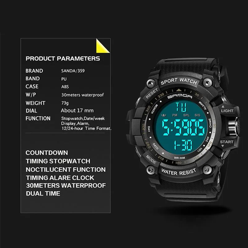 SANDA часы мужские светодиодные цифровые часы мужские спортивные часы Модные Военные часы Будильник Секундомер Часы мужские Relogio Masculino