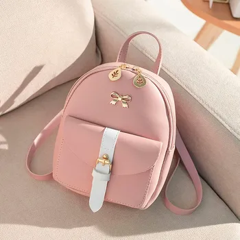 

Fashion Grils Bow Buckle Waterproof Backpacks High Capacity Patchwork Student Solid Color Zipper School Bag Bolso Mujer #YJ