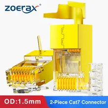 ZoeRax 100PCS 2-Peça CAT6A & CAT7 RJ45 Blindado Modular Plug Conector 50μ - Cat FTP 7 8P8C 45 RJ Cabo Friso Fio Buraco 1.5 milímetros