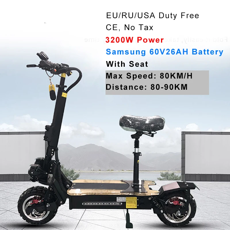 Стиль samsung 60 в 3200 Вт 1" мощный Электрический скутер 26Ah 30Ah 80 км/ч складной электрический скутер для взрослых Ebike E скутер CE - Color: 3200W SAM26A seat