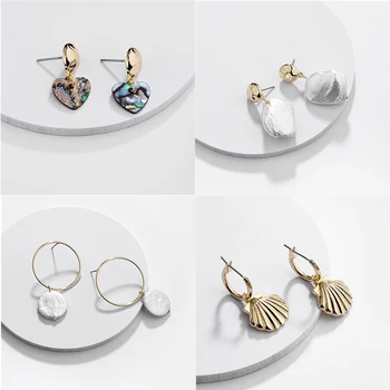 

Fashion Irregular Natural Pearl Drop Earrings for Women Girls Geometric Heart Abalone Shell Earrings Statement Beach Jewelry