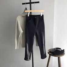 Mooirue, осенние женские джинсовые штаны, корейский уличный стиль, высокая талия, черные, тонкие, высокая талия, широкие ноги,, женские джинсовые штаны, низ