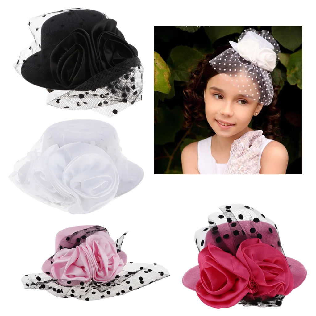 Kids Girl Mesh Veil Flower Hair Clip Hat Wedding headwear Elegant Feather  Mini Top Hat Fascinator Fancy Party Dress - AliExpress Apparel Accessories
