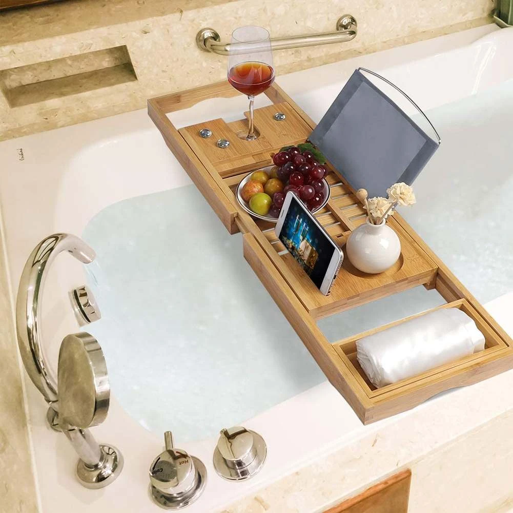 Extendable Bamboo Bathtub Tray Shelf Bath Tub Tray Spa Bathtub Book