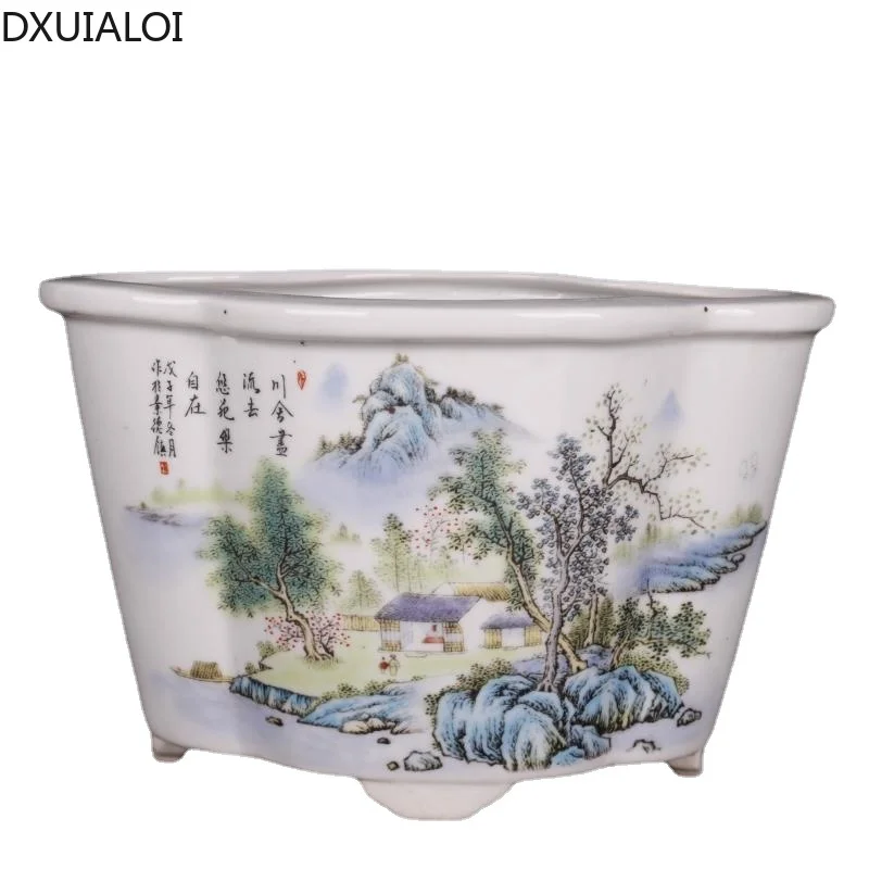 

Republic of China famille rose landscape flower pot folk collection home decoration flower ornaments antique porcelain DXUIALOI