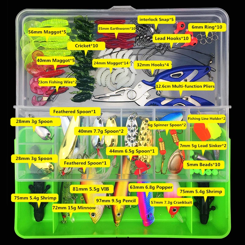 101 шт. Рыболовные Снасти Коробка приманки набор Спиннер приманка гольян Поппер VIB мягкая жесткая ложка кривошипно наживки рыболовные Крючки Аксессуары