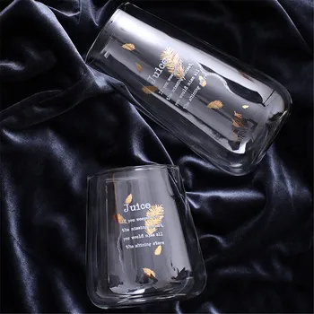 

Glass Mug Cocktail glass Golden Black Letter Transparent Tall Mugs Milk Drink Tea Coffee Cup Home Party bar Drinkware Gift 480ml