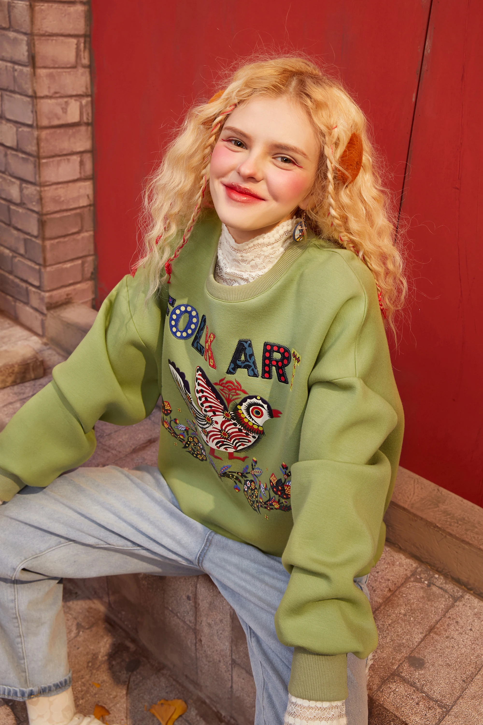 Elfsack Harajuku Impressão Gráfica Casual Pulôver Moletom Feminino 2021 Primavera Contraste Rendas Coreano Senhoras Diário Gráfico Topo 5 Agasalhos e Moletons