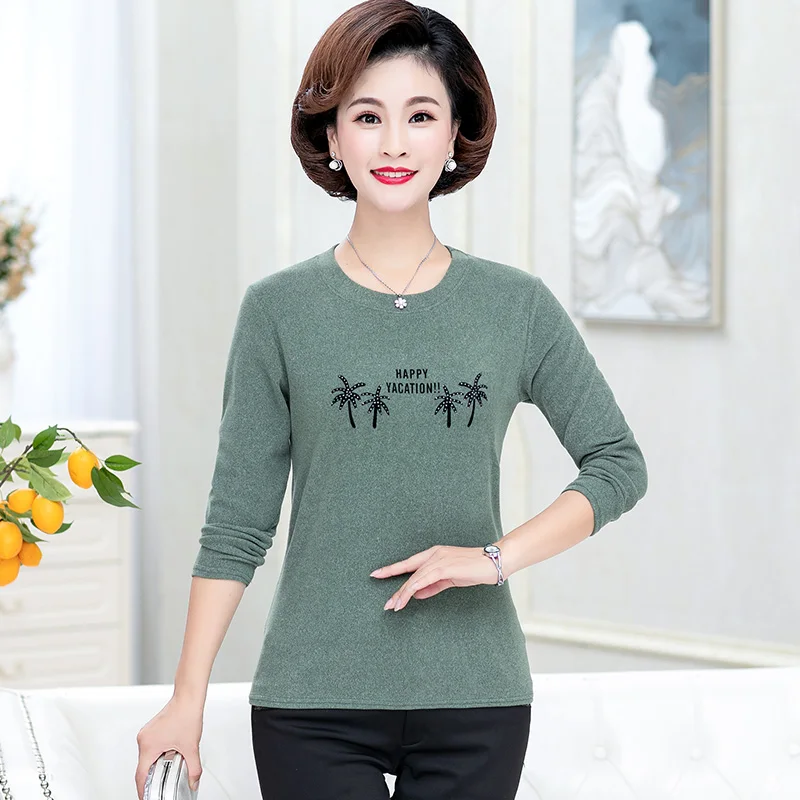 

Mother Spring Casual Blouse Green Red Black Printing Long Sleeve Round Collar Plus Size Tops Women Leisure Bottoming Shirt 2020