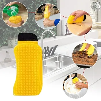 

3-in-1 Multi-purpose Silicone Sponge Scraper Brush Kitchen Dishwashing Brush Scraper