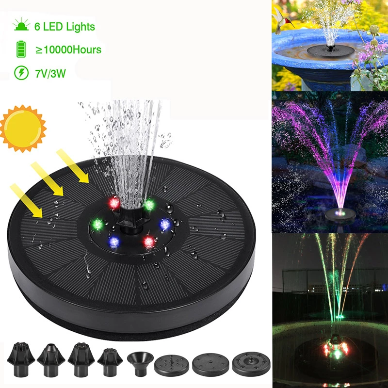 7v/3w Solar Water Fountain Pump Colorful Led Lights Floating Garden Fountain Pump Swimming Pools