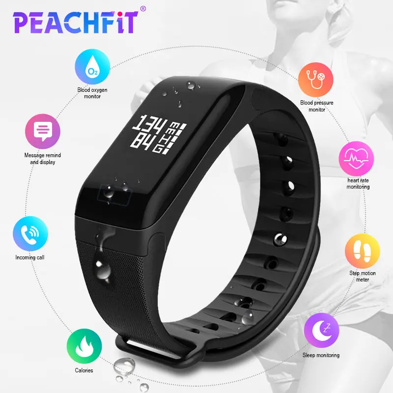 Смарт браслет PEACHFIT F1 с пульсометром и монитором артериального давления фитнес