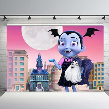 

Buildings Round Moon Building Moon Junior Vampirina Backdrop Girls Birthday Party Backgrounds 7x5FT Vinyl