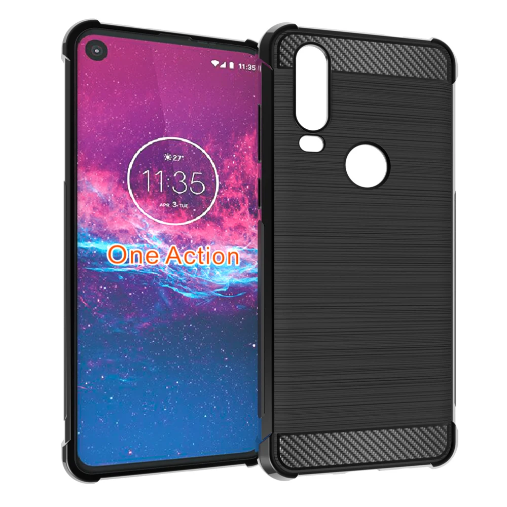 

Shock Absorption Cover Soft TPU Anti Scratch Carbon Fiber Design Back Case for Motorola Moto One Action