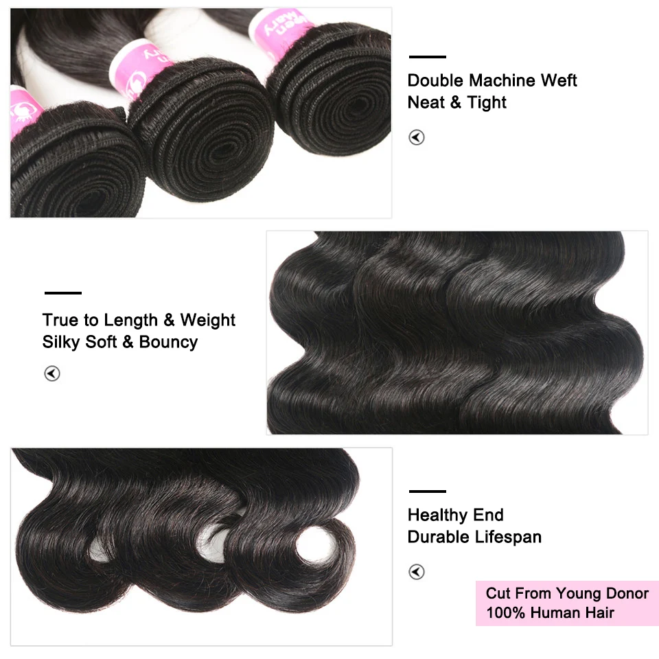 Best Peruvian Hair Bundles with Closure Body Wave Bundles with Closure 3 Bundles with Closure Queen Mary Non Remy 100% Human Hair