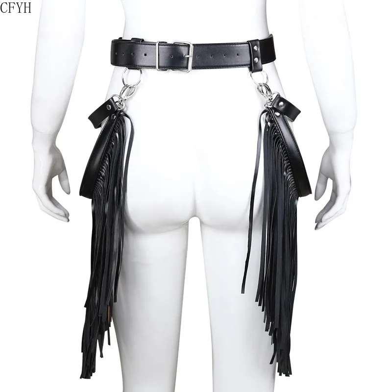 Men Women SM Leather Clothes Bondage Tassel Pants BDSM Couples Sex Body Harness Rivets Restraint Fetish Cosplay