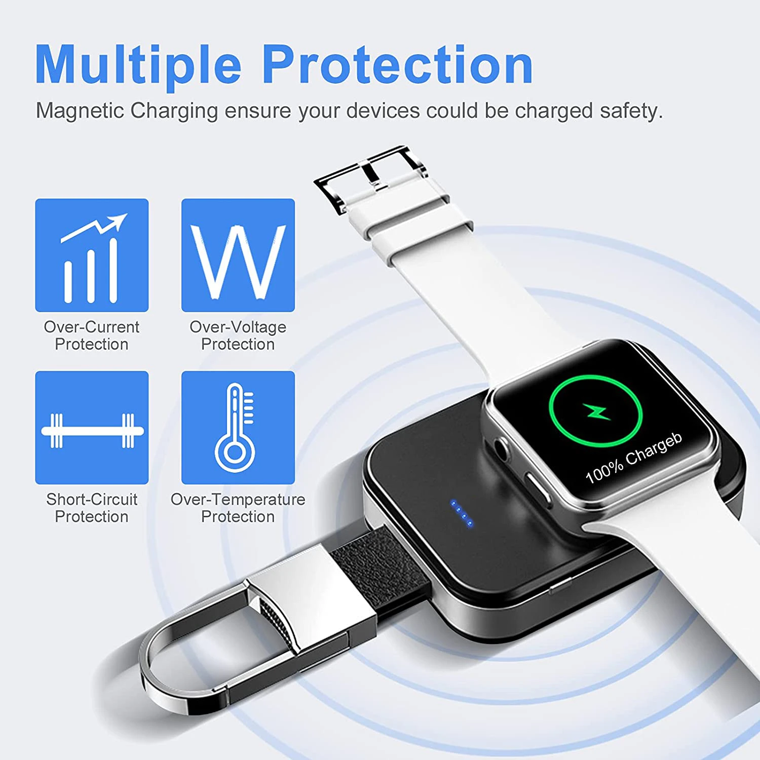 power bank portable charger 1000mAh Magnetic Keychain Power Bank Wireless Charger For Apple Watch Series 7 6 5 4 3 Powerbank Chargers With 4 LED Indicators usb battery pack