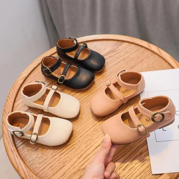 

2020 Spring Autumn Kids Casual Leather Shoes For Girl Double Buckles Square Toe Girls Shoes Size 21-30