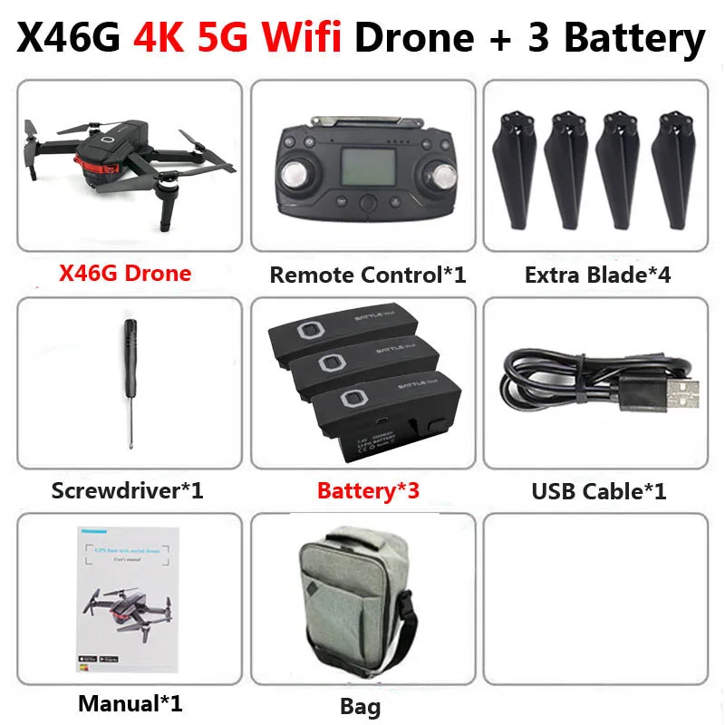 X46G складной Профессиональный бесколлекторный Дрон с двойной камерой 4K HD 5G gps WiFi FPV широкоугольный Радиоуправляемый квадрокоптер Вертолет игрушка SG906 - Цвет: X46G 4K 3B Bag