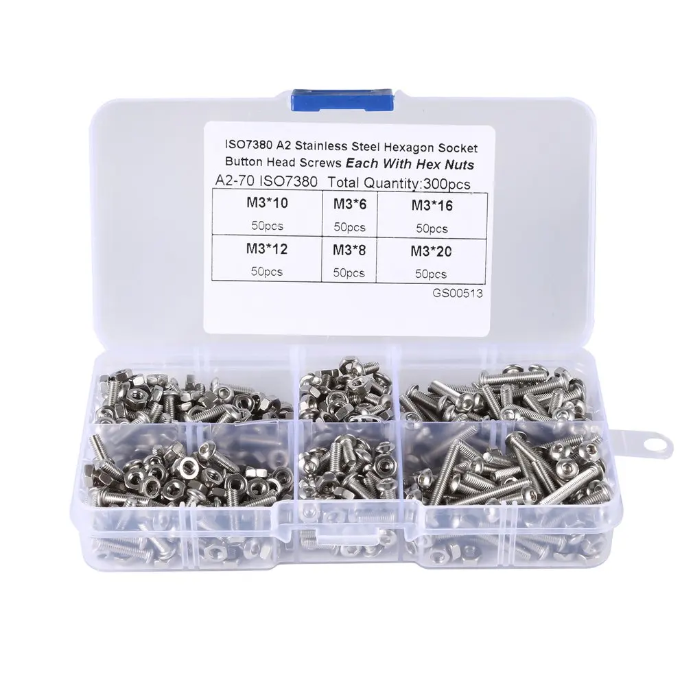 

600PCS M3 Hexagon Socket Round Head Screws set Stainless Steel Button Head Screw Mushroom Hex Socket Screw with M3 Hex Nut